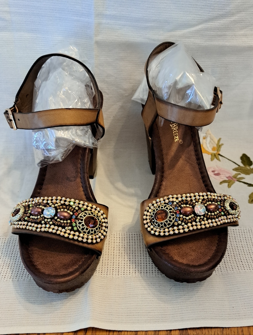 Nature Breeze Brown Embellished Platform Sandal